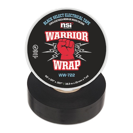 Warriorwrap Electrical Tape, 7 mil, Black WW-722