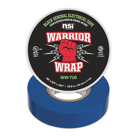 Warriorwrap Electrical Tape, Vinyl, 7 mil, Blue WW-716-BL | Zoro