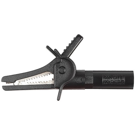 Test Products Intl Flanged Fully Insulated Crocodile Clip, Male Banana Plug, 81mm, Black A058B