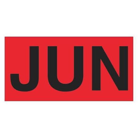 Tape Logic Months of the Year Labels, "JUN", 3" x 6", Fluorescent Red, 500/Roll DL6802