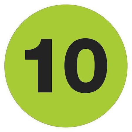 Tape Logic Tape Logic Number Labels, "10", 2" Circle, Fluorescent Green, 500/Roll DL6778