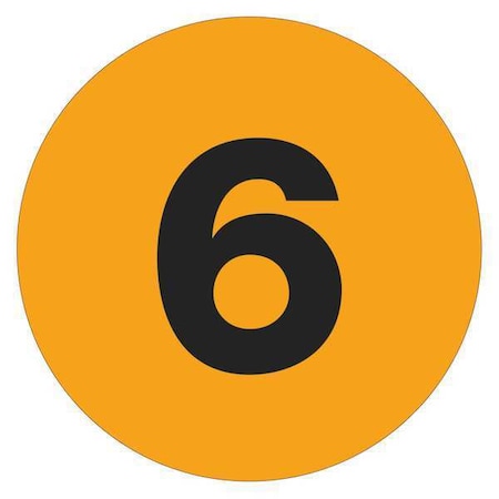 Tape Logic Tape Logic Number Labels, "6", 2" Circle, Fluorescent Orange, 500/Roll DL6774