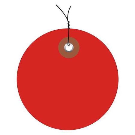 Partners Brand Tag, Plastic, Circle, Wired, 3", Red, PK100, Vinyl, Red, 100 PK G26077W