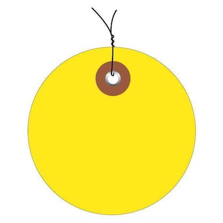 Partners Brand Tag, Plastic, Circle, Wired, 3", Yellow, PK100, Vinyl, Yellow, 100 PK G26073W