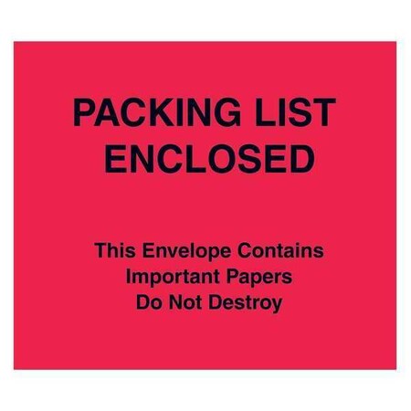 Tape Logic Tape Logic "Packing List Enclosed" Important Papers Enclosed Envelopes (Paper Face), 7" x 6" , Red, 1000/Case PL483