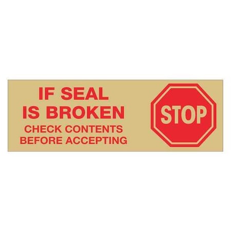 TAPE LOGIC Tape Logic® Pre-Printed Carton Sealing Tape, "Stop If Seal Is Broken...", 2.2 Mil, 2" x 55 yds., Red/Tan, 6/Case T901P01T6PK
