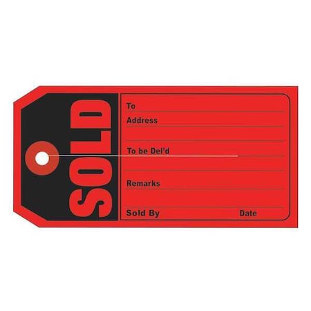 Partners Brand Retail Tags, "SOLD", 4 3/4"x2 3/8", Red/Black, PK500 G26010