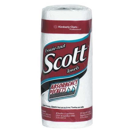 Scott Perforated Roll Paper Towels, 1 Ply, 90 Sheets, White, 20 PK TTHT1S