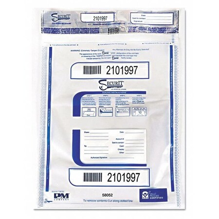 Securit TamperEvidentDepstBags, 20"x28", Clr, PK100 58052