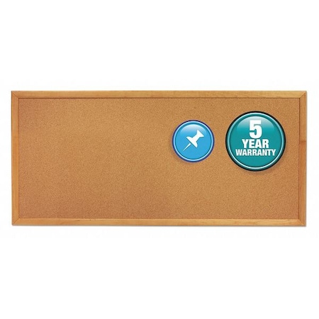 Quartet Line Cork Bulletin Board 12"x36", Oak 300