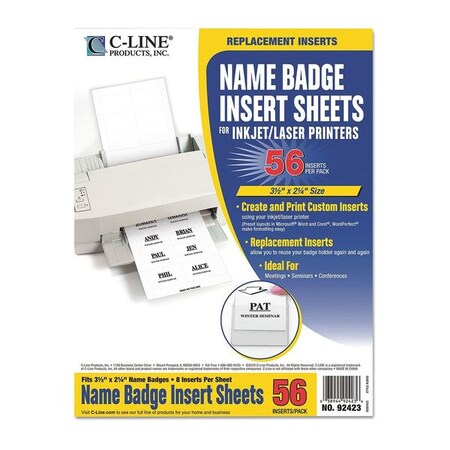 Badge Insert Refills, 2-1/4"x3-1/2", 56/PK, White Qty:5