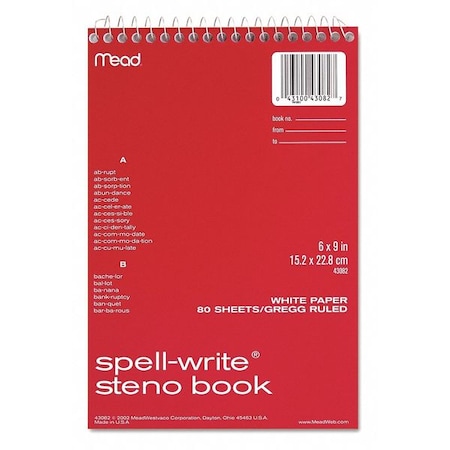 Mead Spell-Write Wirebound Steno Pad, Gregg Rule, Randomly Assorted Cover Colors, 80 White 6 x 9 Sheets 43082