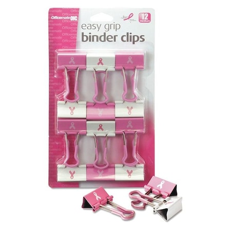 Officemate Grip Binder Clips, Pink/White, PK12 08905