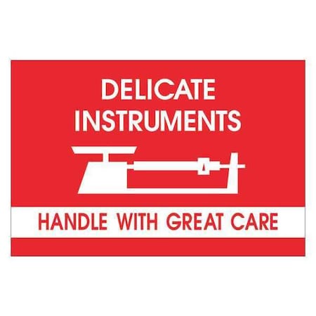 Tape Logic Tape Logic Fragile Labels, "Delicate Instruments - HWC", 2" x 3", Red/White, 500/Roll DL1309