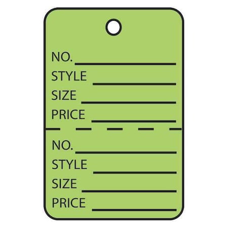 Partners Brand Garment Tag Perfed, 1 3/4x2 7/8", PK1000, 10 Point Paper, 1 3/4" W, Green, 1000 PK G26015