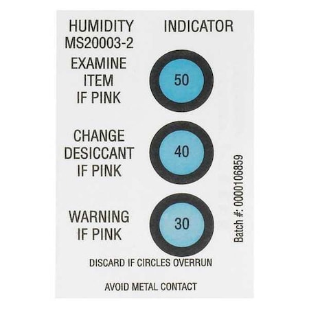 Partners Brand Humidity Indicators, 30-40-50%, 2" x 3", White, PK125 DES160