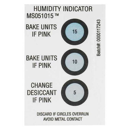 Partners Brand Humidity Indicators, 5-10-15%, 2" x 3", White, PK125 DES161