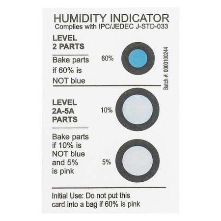 Partners Brand Humidity Indicators, 5-10-60%, 2" x 3", White, PK125 DES162