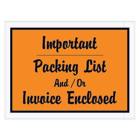 Tape Logic Tape Logic "Important Packing List And/Or Invoice Enclosed" Envelopes, 4 1/2" x 6", Orange, 1000/Case PL4