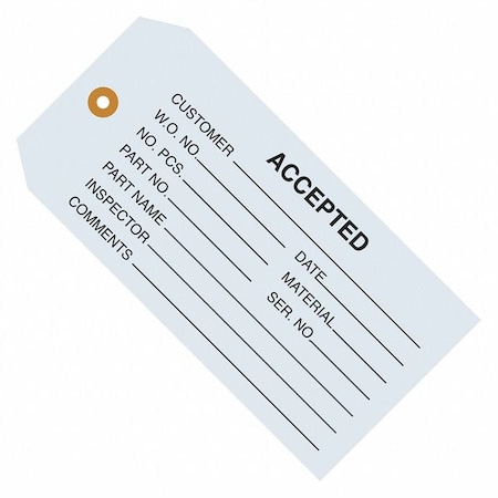 Partners Brand Inspection Tag, 4 3/4x2 3/8", PK1000, 13 Point Cardstock, 4 3/4" W, Blue, 1000 PK G20011
