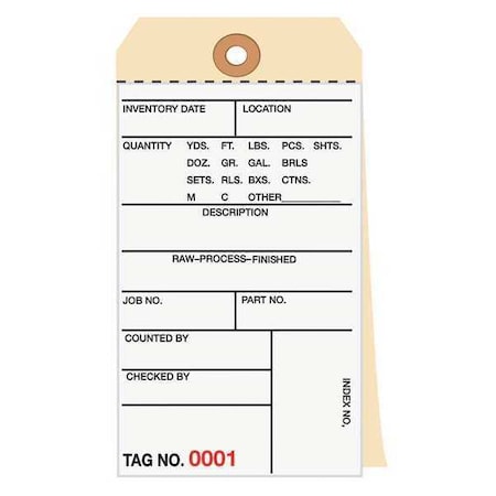 Partners Brand Inventory Tag, 6 1/4x3 1/8", PK500, 10 Point Cardstock, 6 1/4" W, White/Manila, 500 PK G15191