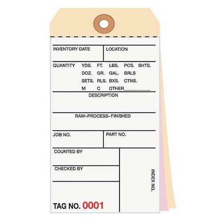 Partners Brand Inventory Tag, 6 1/4x3 1/8", PK500, 10 Point Cardstock, 6 1/4" W, White/Manila, 500 PK G16141