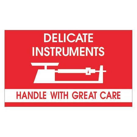 Tape Logic Tape Logic Labels, "Delicate Instruments - HWC", 3" x 5", Red/White, 500/Roll DL1340
