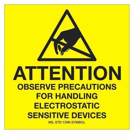 Tape Logic Tape Logic Labels, "Attention - Observe Precautions", 4" x 4", Black/Yellow, 500/Roll DL9083