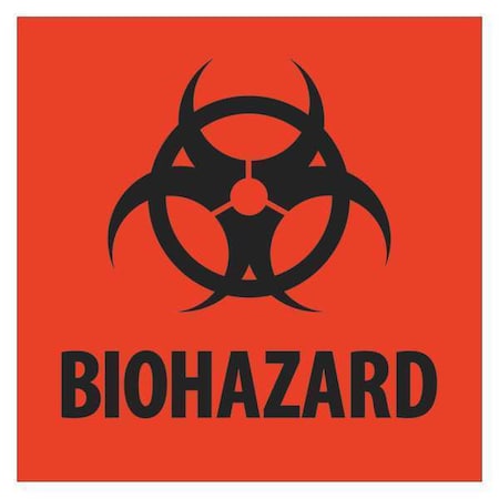 Tape Logic Tape Logic Labels, "Biohazard", 2" x 2", Fluorescent Red, 500/Roll DL1305