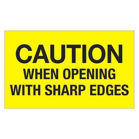 Tape Logic Tape Logic Labels, "Caution When Opening With Sharp Edges", 3" x 5", Fluorescent Yellow, 500/Roll DL1224