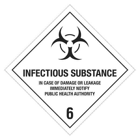 Tape Logic Tape Logic Labels, "Infectious Substance - 6", 4" x 4", Black/White, 500/Roll DL5190