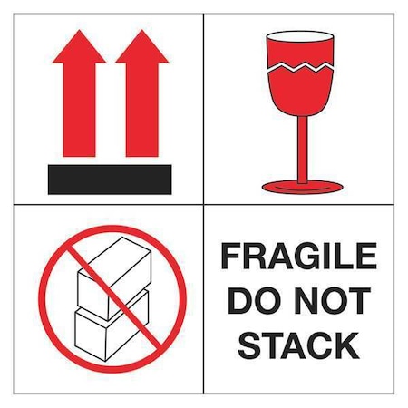Tape Logic Tape Logic Labels, "Fragile - Do Not Stack", 4" x 4", Red/White/Black, 500/Roll DL4501