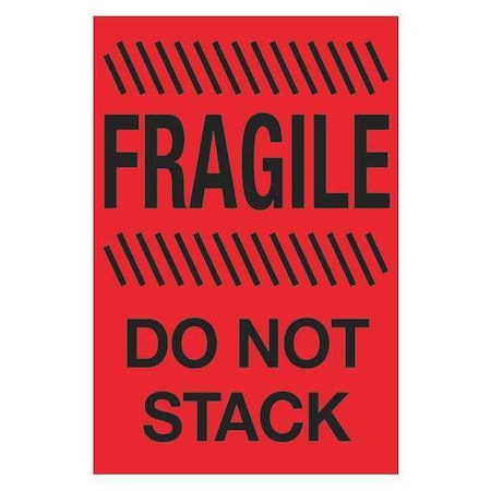 Tape Logic Tape Logic Labels, "Fragile - Do Not Stack", 4" x 6", Fluorescent Red, 500/Roll DL1192