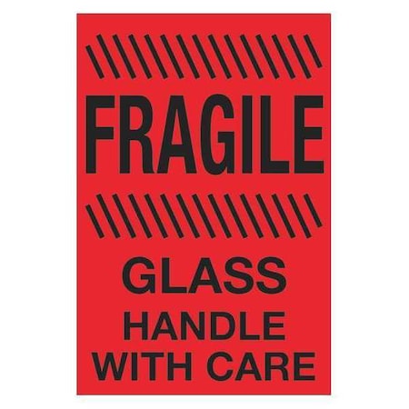 Tape Logic Tape Logic Labels, "Fragile - Glass - Handle With Care", 4" x 6", Fluorescent Red, 500/Roll DL1188