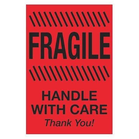 Tape Logic Tape Logic Labels, "Fragile - Handle With Care", 2" x 3", Fluorescent Red, 500/Roll DL1326