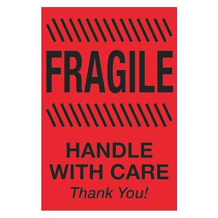 Tape Logic Tape Logic Labels, "Fragile - Handle With Care", 4" x 6", Fluorescent Red, 500/Roll DL1186