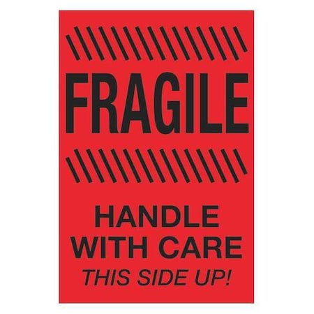 Tape Logic Tape Logic Labels, "Fragile - Handle With Care - This Side Up", 4" x 6", Fluorescent Red, 500/Roll DL1187