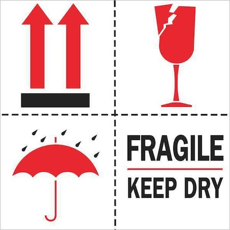 Tape Logic Tape Logic Labels, "Fragile - Keep Dry", 4" x 4", Red/White/Black, 500/Roll DL4420