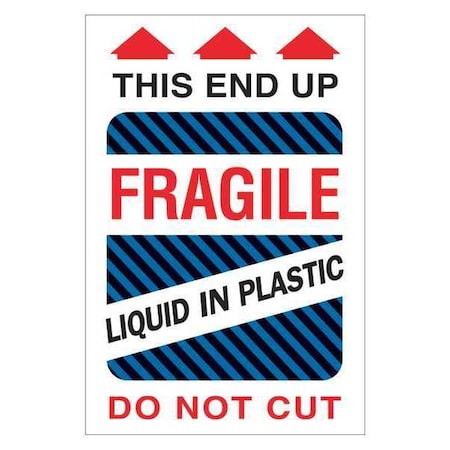 Tape Logic Tape Logic Labels, "Fragile - Liquid in Plastic", 4" x 6", Multiple, 500/Roll DL1580
