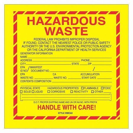 Tape Logic Tape Logic Labels, "Hazardous Waste - California", 6" x 6", Red/Yellow/Black, 500/Roll DL7510