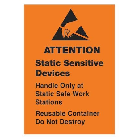 Tape Logic Tape Logic Labels, "Static Sensitive Devices", 1 3/4" x 2 1/2", Black/Orange, 500/Roll DL9141
