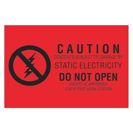 Tape Logic Tape Logic Labels, "Subject to Static Damage", 2" x 3", Red/Black, 500/Roll DL9150