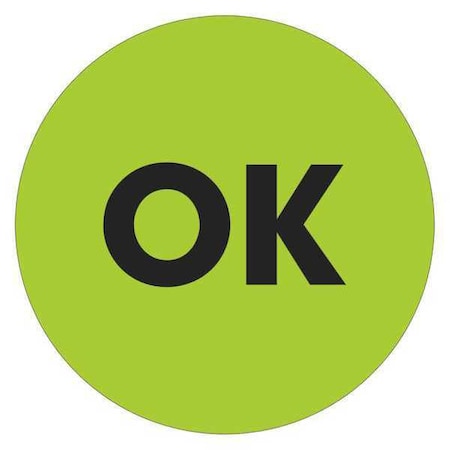 Tape Logic Tape Logic Labels, "OK", 2" Circle, Fluorescent Green, 500/Roll DL1272