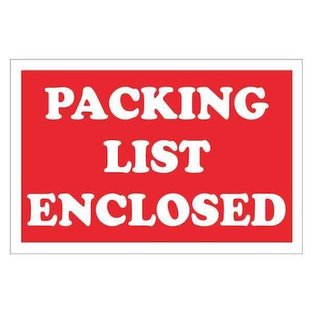 Tape Logic Tape Logic Labels, "Packing List Enclosed", 2" x 3", Red/White, 500/Roll DL1207