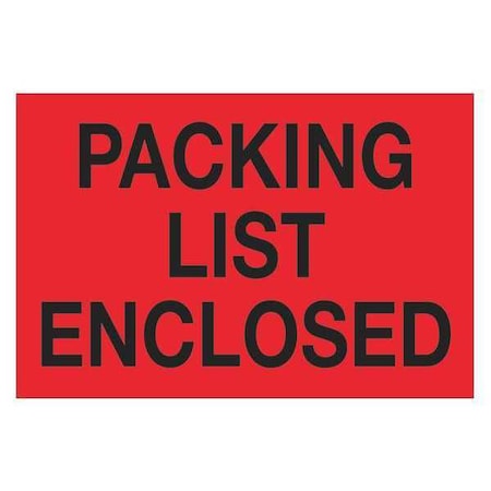 Tape Logic Tape Logic Labels, "Packing List Enclosed", 2" x 3", Fluorescent Red, 500/Roll DL1202