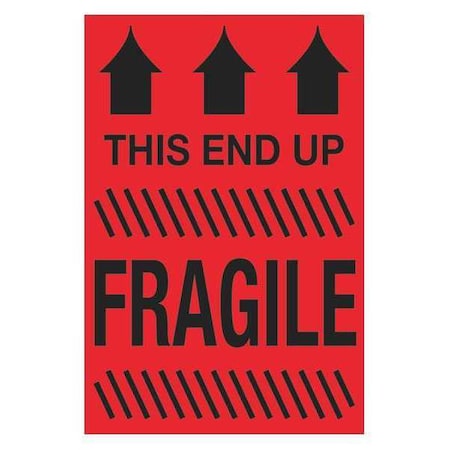 Tape Logic Tape Logic Labels, "This End Up - Fragile", 2" x 3", Fluorescent Red, 500/Roll DL1325