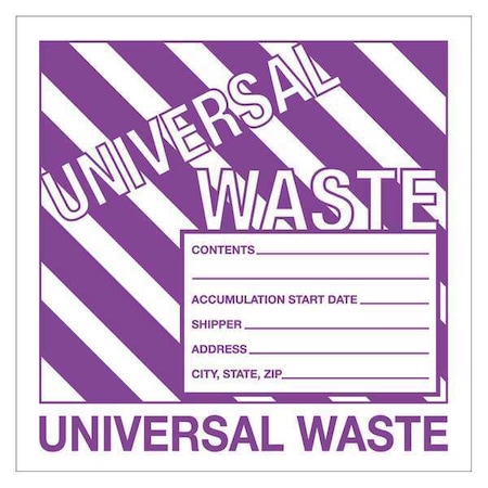 Tape Logic Tape Logic Labels, "Universal Waste", 6" x 6", Purple/White, 500/Roll DL1303