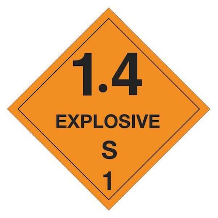 Tape Logic Tape Logic Labels, "1.4 - Explosive - S 1", 4" x 4", Orange/Black, 500/Roll DL5091