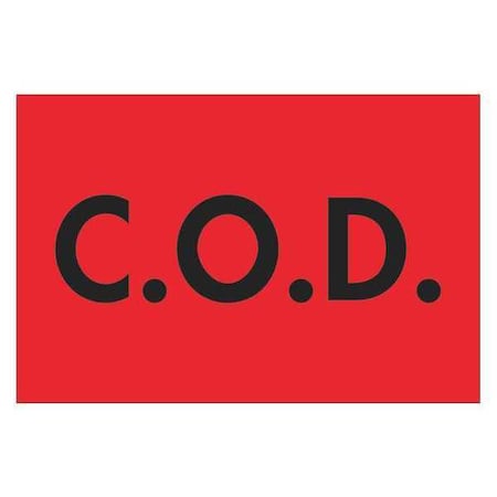 Tape Logic Tape Logic Labels, "C.O.D.", 2" x 3", Fluorescent Red, 500/Roll DL3571