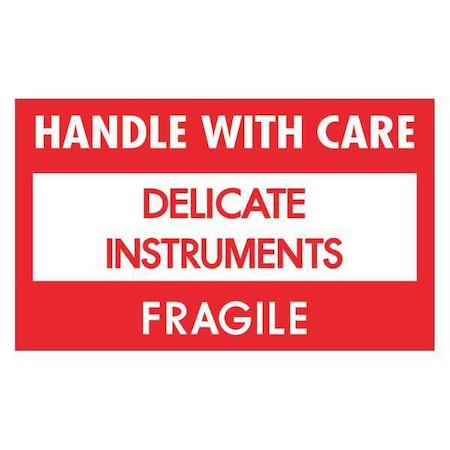 Tape Logic Tape Logic Labels, "Delicate Instruments - HWC", 3" x 5", Red/White/Black, 500/Roll DL1460